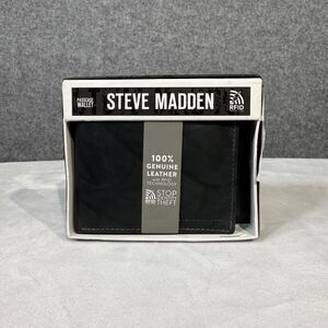 Steve Madden 100% Genuine Leather RFID Blocking Mens Wallet Black